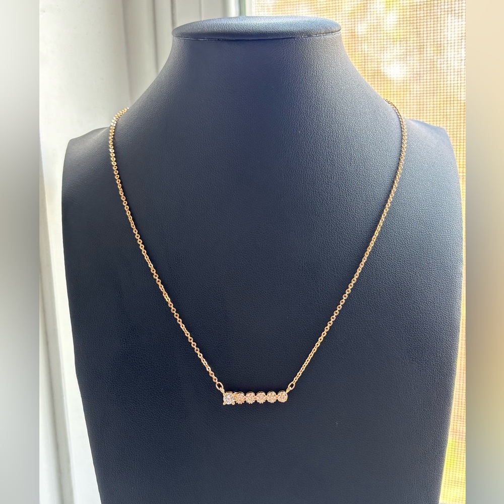 Rose Gold Plated Crystal Bar Necklace Dainty Minimal Pavé Gradient Necklace